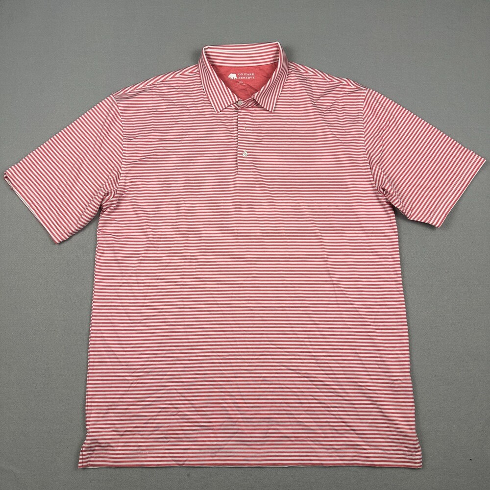 Onward Reserve Polo Shirt Men 2XL Pink Stripe Peformance Golf Short Sleeve XXL